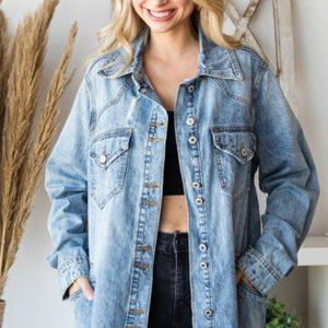 NEW  VERVET denim shirt shacket jacket distressed western bohemian SM-LG